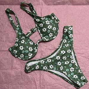 White on green flower bikini